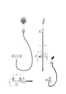 Смеситель для душа с гарнитуром Wonzon & Woghand Alfa WW-AE3102-BGG тёмный графит